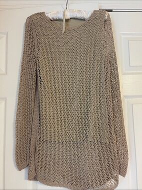 Chico's Open-Knit Long Sleeve Tunic in Taupe